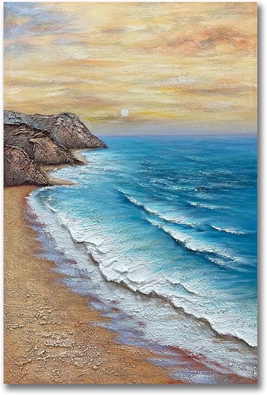 24x36" Hand-Painted 3D Texture Abstract Sea Wave Oil Painting – Modern Minimalist Canvas Wall Art