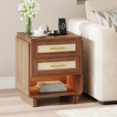 Farmhouse Nightstand with Charging Station & LED Light