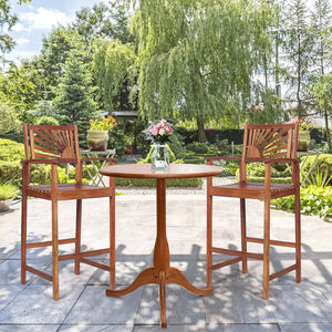 Outdoor Acacia Wood Bar Stools with Sunflower Backrest & Armrests