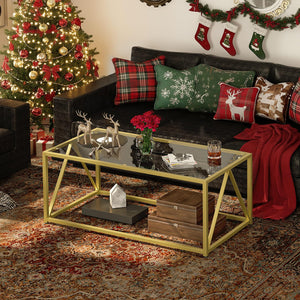 Glass Coffee Table with Gold Metal Frame