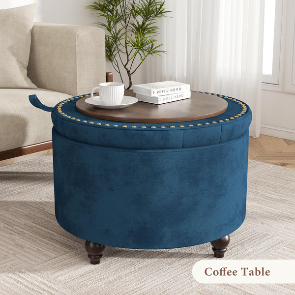 24-Inch Round Tufted Storage Ottoman