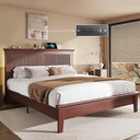 Solid Wood Bed Frame with Tall Headboard, Charging Station & RGB LED