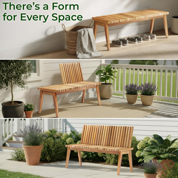 Convertible Acacia Wood Outdoor Bench