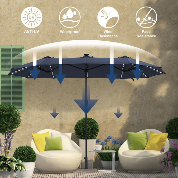 13 ft Double-Sided Patio Umbrella with 120 LED Solar Lights