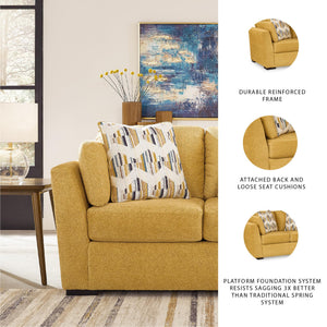 Yellow Velvet Loveseat with Toss Pillows
