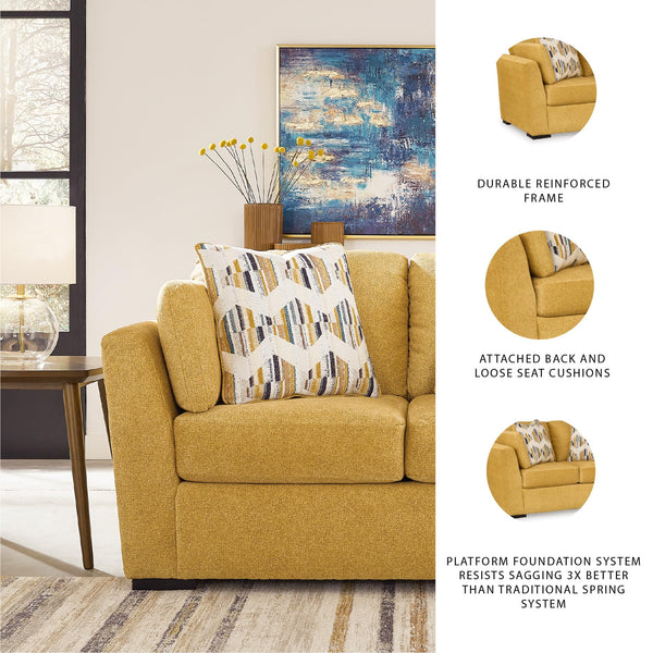 Yellow Velvet Loveseat with Toss Pillows