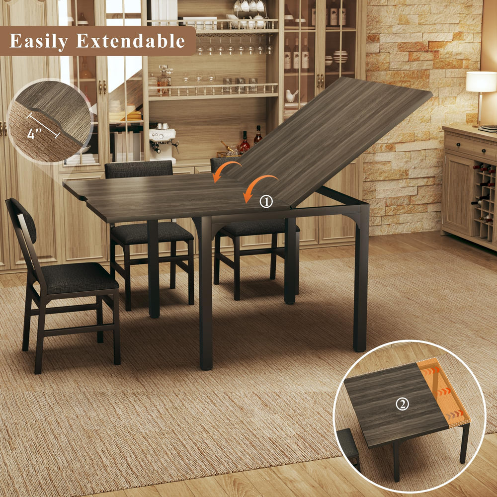 7-Piece Extendable Dining Table Set with 6 Upholstered Chairs