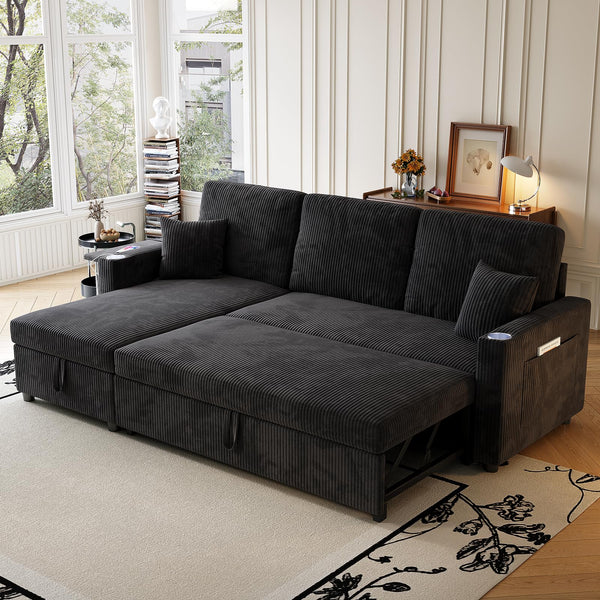 Convertible Sectional Sleeper Sofa with Storage & USB Charging