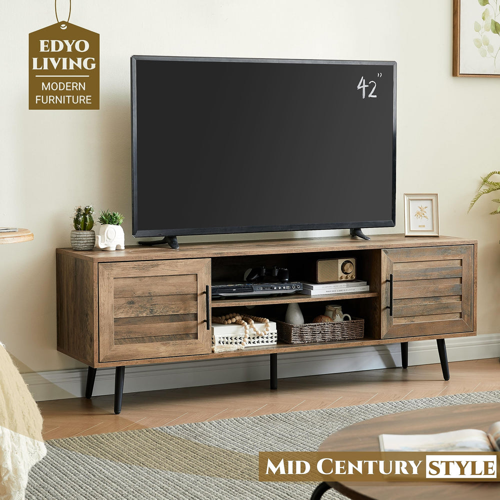 Mid-Century Modern TV Stand with Storage Cabinet – Fits TVs up to 65"