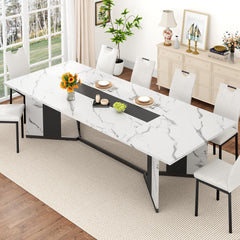 7-Piece Dining Table Set with 6 Leather Chairs – Farmhouse Rectangular Kitchen Table