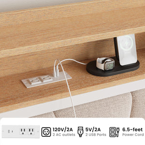 Twin Daybed with Trundle, Upholstered Storage Headboard & Charging Station