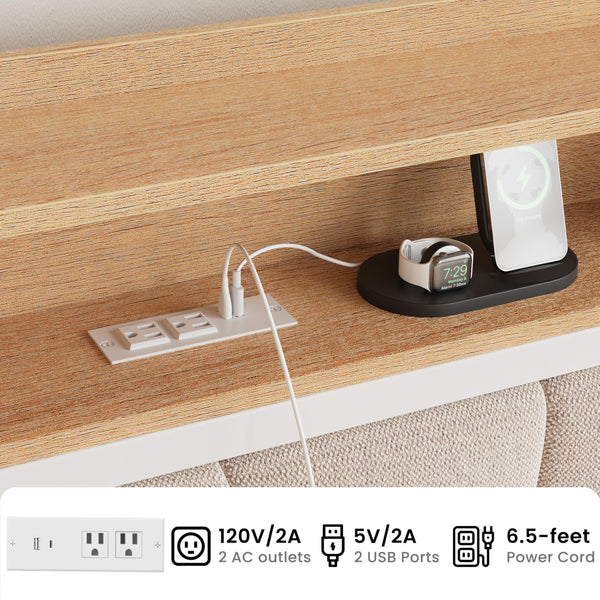 Twin Daybed with Trundle, Upholstered Storage Headboard & Charging Station