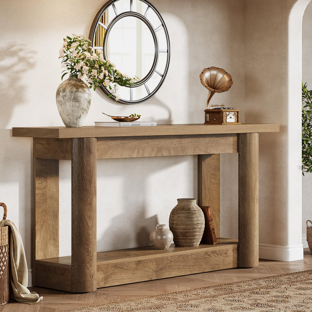 63-Inch Farmhouse Console Table with 2-Tier Storage