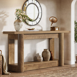 63-Inch Farmhouse Console Table with 2-Tier Storage