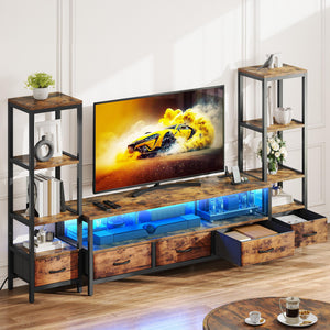 TV Stand with Bookshelves, LED Lights & Power Outlets – Fits up to 65" TV