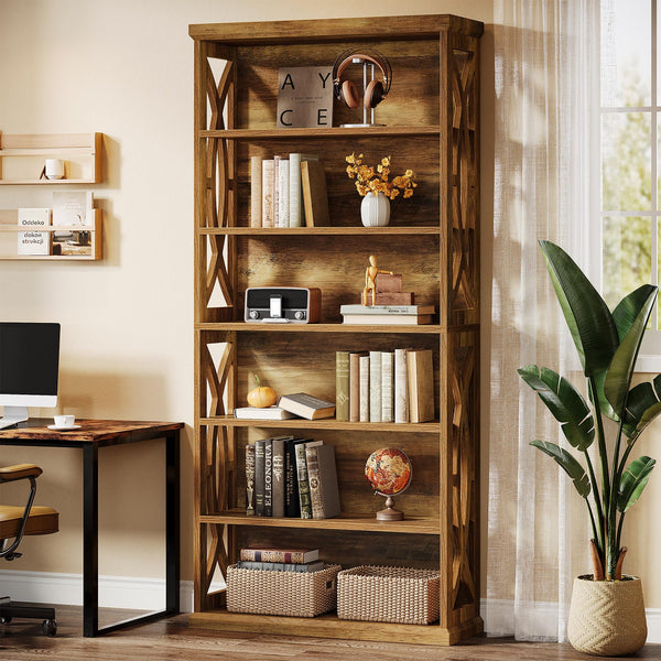 6-Tier Industrial Bookshelf, 71" Tall Freestanding Bookcase
