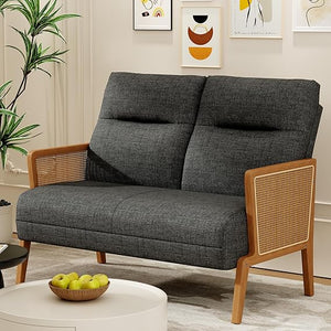 Rattan Arm Loveseat Settee – Upholstered 2-Seat Sofa