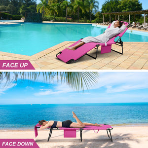 Folding Tanning Lounge Chair with Face Hole & Side Pockets – 400 lbs Capacity