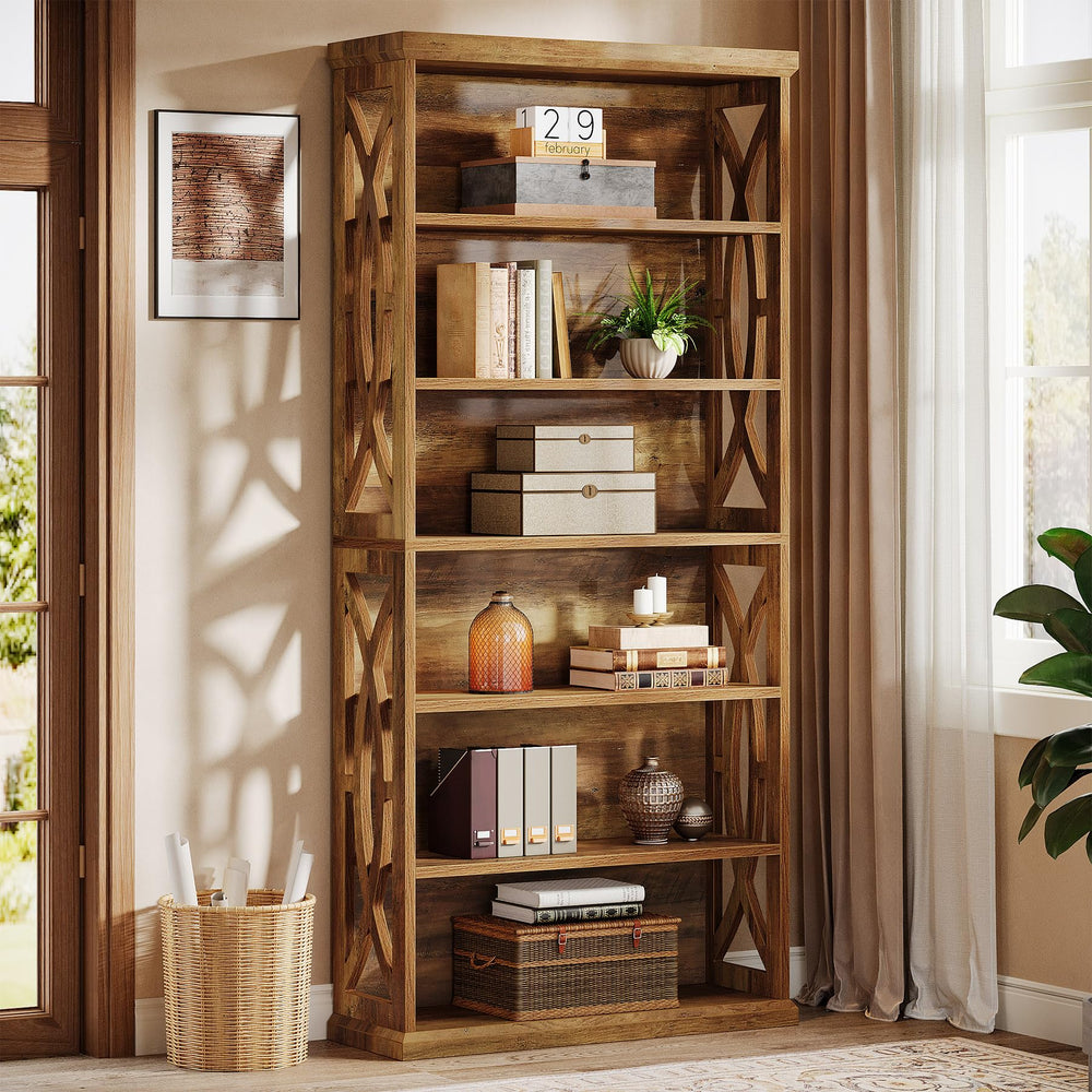 6-Tier Industrial Bookshelf, 71" Tall Freestanding Bookcase