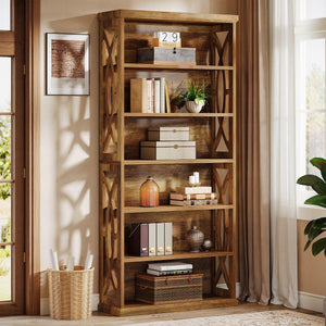 6-Tier Industrial Bookshelf, 71" Tall Freestanding Bookcase