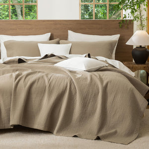 Washed Cotton Stripe Stitch Quilt Set with Pillow Shams