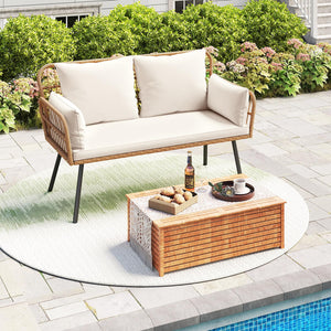 2-Seater Outdoor PE Rattan Loveseat Sofa with Cushions
