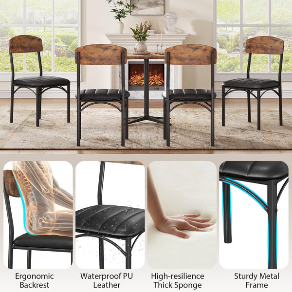 Upholstered Dining Chairs Set of 4 – PU Leather, Metal Legs