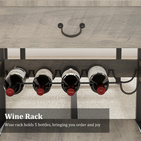 3-Piece Dining Table Set with Storage Drawers & Wine Rack