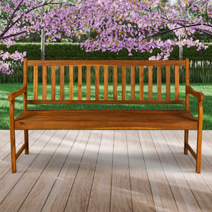 Acacia Wood Outdoor Garden Bench – 3-Seat Slat-Back, 600 lbs Support