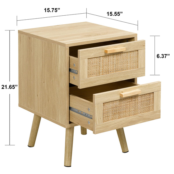 Rattan Nightstand with 2 Drawers