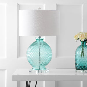 26" Aqua Diamond-Etched Glass & Crystal Table Lamp