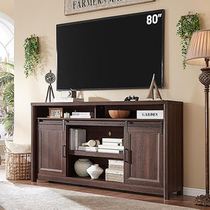 Farmhouse TV Stand for Living Room, Large Black Entertainment Center with Storage, TV Console for Bedroom, TV Stand with Sliding Barn Door Television Stands for 80 Inch TV, 38 Inch Tall Media Cabinet