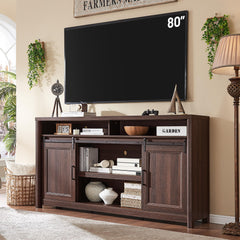 Farmhouse TV Stand with Sliding Barn Doors – Fits 80" TV