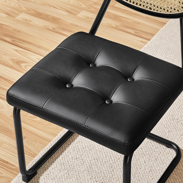 Mid-Century Modern Armless Dining Chairs – Faux Leather, Black
