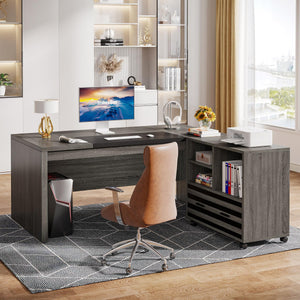 L-Shaped Executive Desk with Mobile File Cabinet