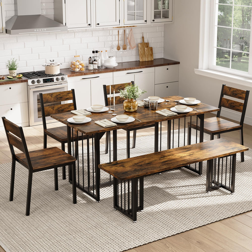 6-Piece Farmhouse Dining Table Set for 6-8