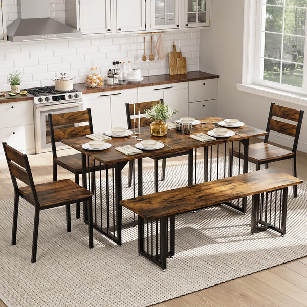 6-Piece Farmhouse Dining Table Set for 6-8