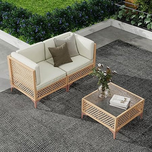 Outdoor Patio Sectional Sofa Set with Tempered Glass Coffee Table