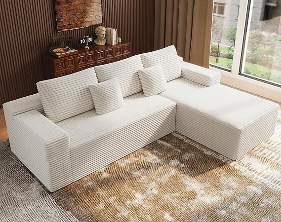Modular Sectional Sofa with Chaise – Cloud Couch, Corduroy, L-Shaped, Deep Seat