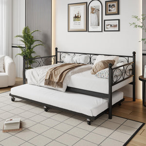 Twin Daybed with Trundle – Metal Frame, Space-Saving Sofa Bed