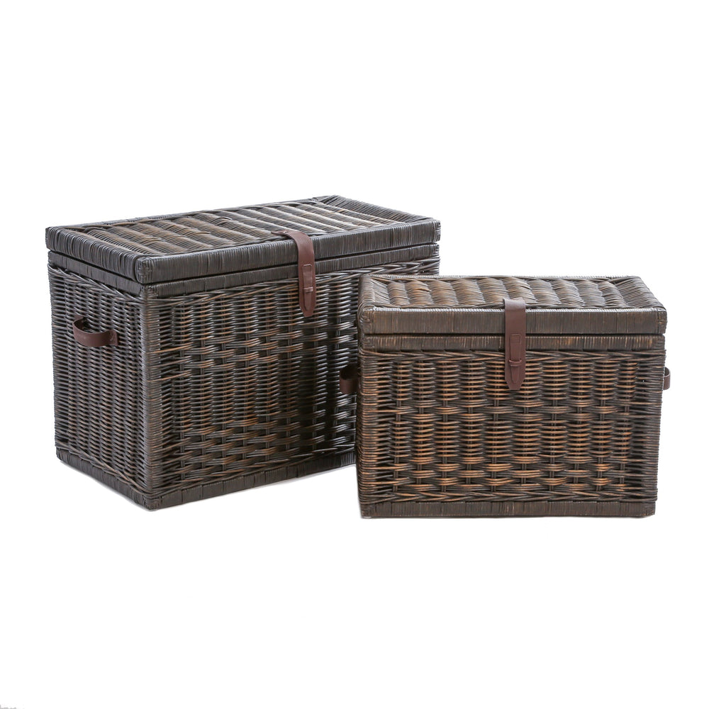 The Basket Lady Wicker Storage Trunk, Large, 30 in L x 16 in W x 20.5 in H, Antique Walnut Brown
