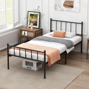 Metal Platform Bed Frame with Storage & Steel Slat Support
