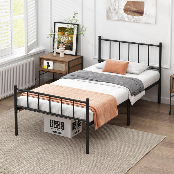 Metal Platform Bed Frame with Storage & Steel Slat Support