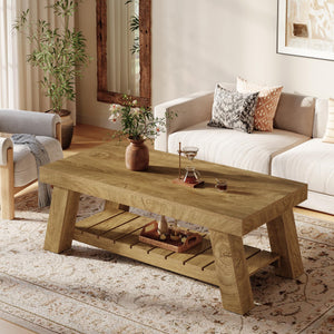 2-Tier Farmhouse Coffee Table with Storage Shelf