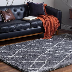 Soft Touch Shag Area Rug – Abstract Moroccan Pattern, 4x6