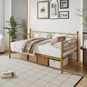 Twin Daybed with Trundle – Metal Frame, Space-Saving Sofa Bed
