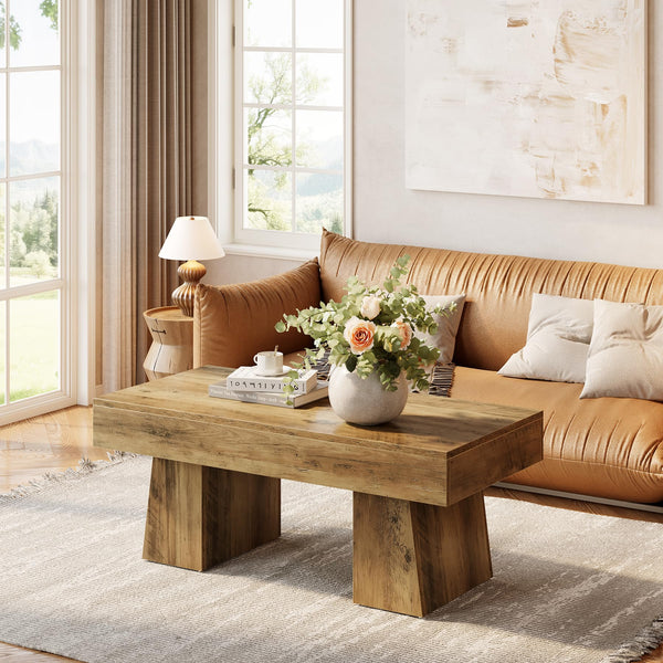 Farmhouse Rectangular Coffee Table – 47 Inch MDF Living Room Center Table