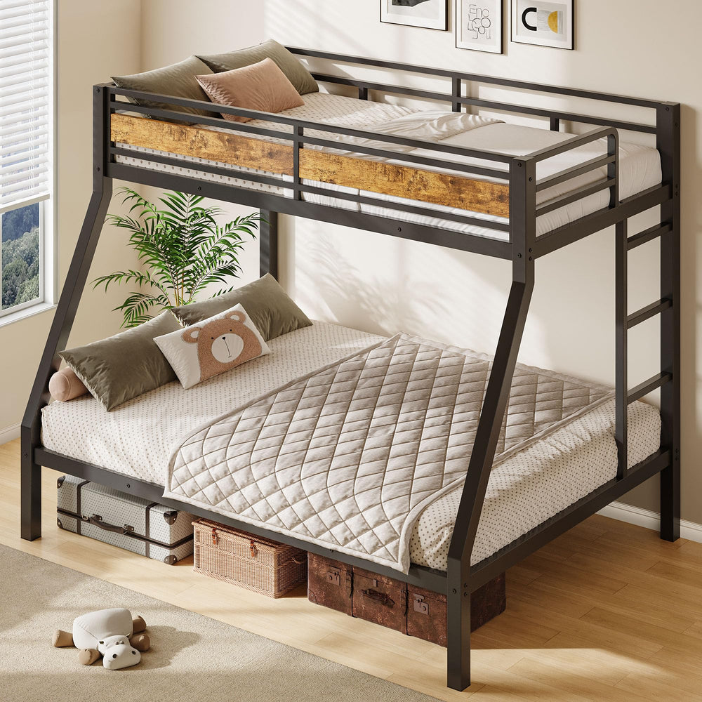 Twin Over Full Metal Bunk Bed with Safety Guardrail & Ladder