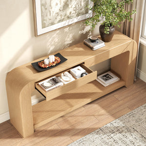 70" Wood Console Table with 2 Drawers & Shelf