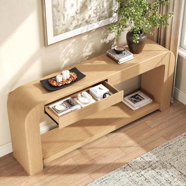70" Wood Console Table with 2 Drawers & Shelf